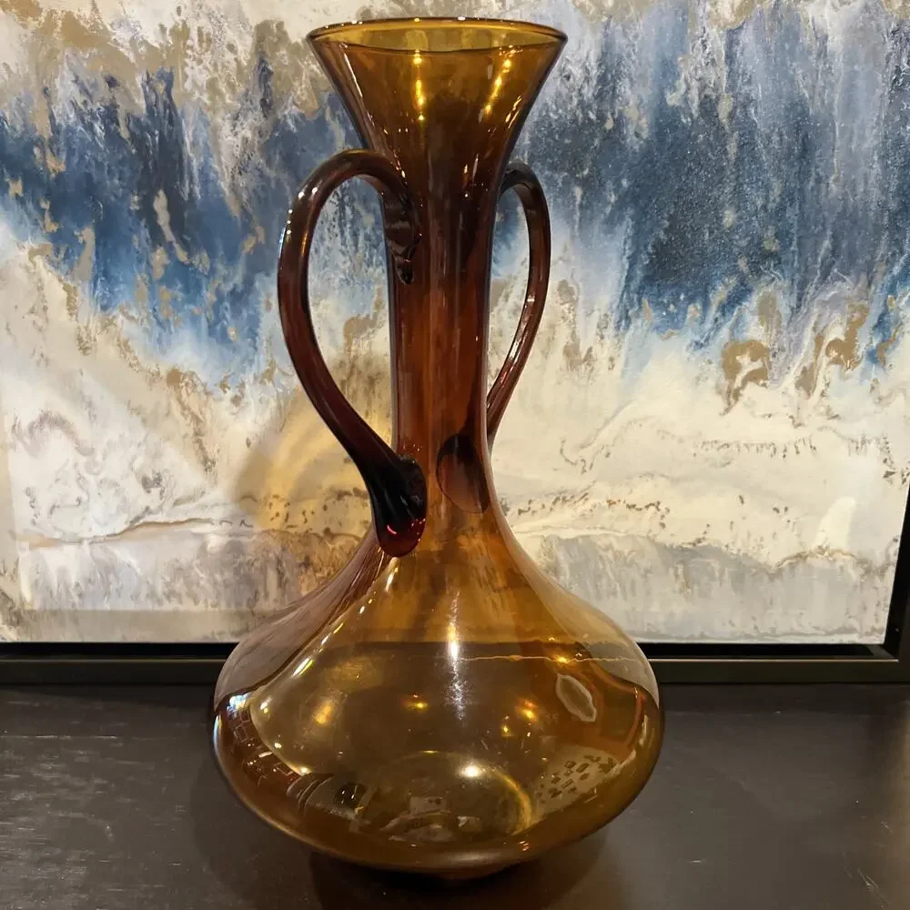 Vintage AMBER HARVEST GOLD Double Handled Mid Century 11.5